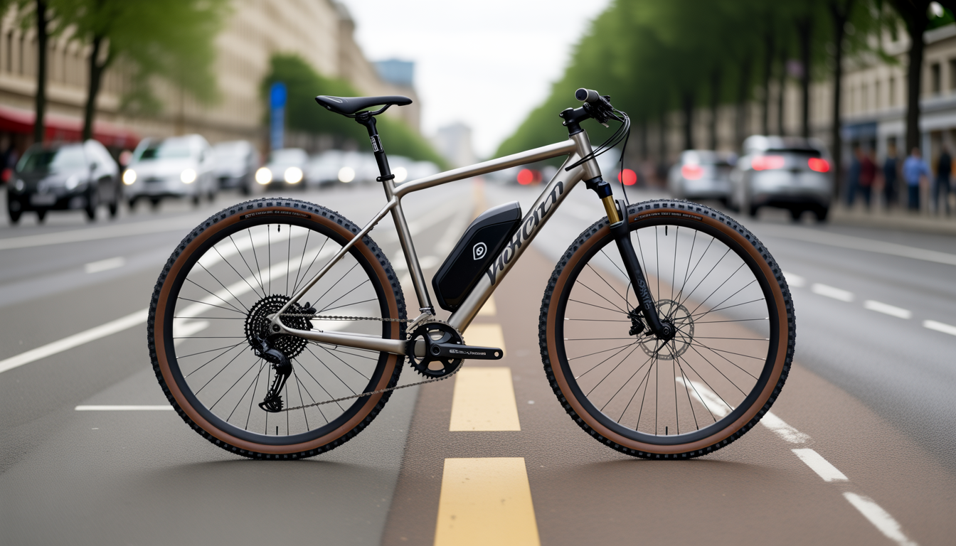 Photo réaliste d’un petit traceur GPS discret intégré sous la selle d’un vélo moderne, avec légère surimpression d’une icône de localisation et d’un cadenas stylisé.