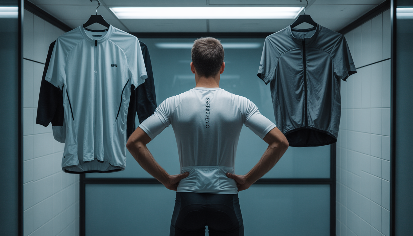 Cycliste lavant délicatement des vêtements techniques de cyclisme à basse température dans une buanderie moderne, puis les faisant sécher à l’air libre dans un espace ventilé.